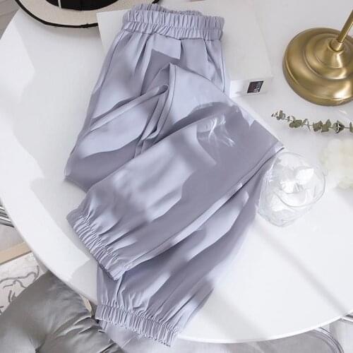 Womens Sports Pants Ice Silk Chiffon Summer Thin High Waist Loose Soft Comfortable Feet 2021 Lantern Haren Casual Sweatpants