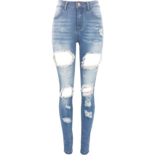 2021 Spring And Autumn AliExpress Skinny Slimming Ripped Ladies Jeans Sexy European Jeans Spot Wholesale And Retail