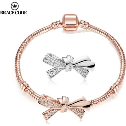 1Pcs/lot Gorgeous bow jewelry and bracelet wholesale rose gold&silver-plate Fit original Fine bracelet jewelry production