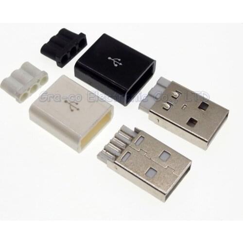 10set 3 in 1 USB-A plug connector with plastic shell soldering wire DIY Three-wire output