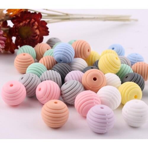 Bite Bites 10pcs Colorful 15mm Chewable Beads Silicone Thread Beads Organic Baby Teether Teething Jewelry Beads Baby Teether