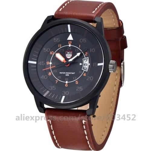 100pcs/lot XINEW 2330 PU Belt Wristwatch Quartz Watch Cool Style Watch For Men With Calendar Roman Numerals Zegarek Meski