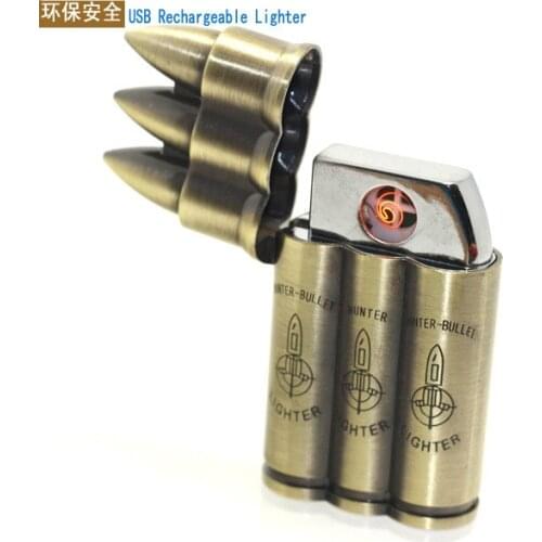 2PCS/LOT Metal Bullet Shaped USB Electronic lighter Flameless Rechargeable Cigar Lighter