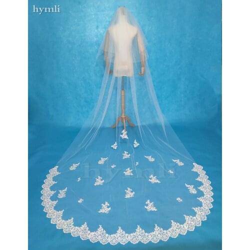 New White , Ivory 2 Tier Lace Wedding Veil 3 Meters Long Bridal Veil Lace Veil Blush Veil