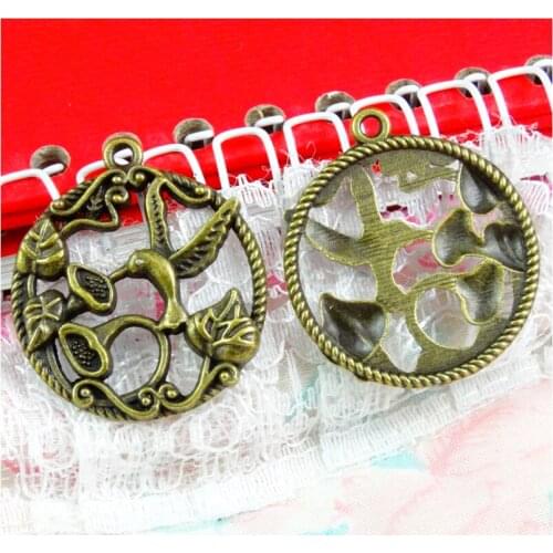 20PCS 29*32.5MM Antique Bronze Zinc Alloy Round Birds Charms Pendants Diy Jewelry Findings Accessories