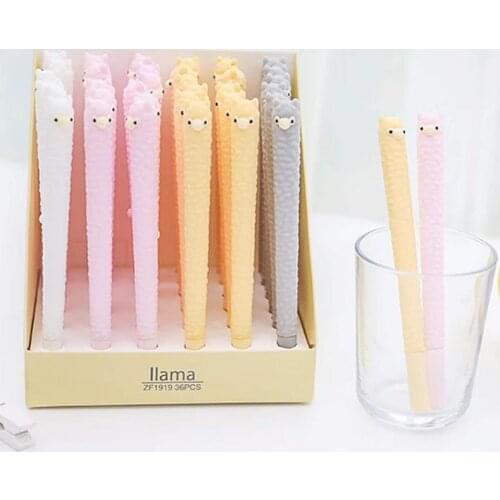 36 Pcs Gel Pens Kawaii Soft Alpaca Black Colored Gel-inkpens for Writing Gel Pen Cute Stationery Office School Supplies