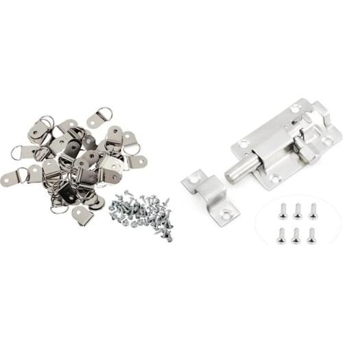 50 Pcs Medium D-Ring Picture Frame Strap Hangers with Screws with Door Lock Slide Bolt for Bathroom