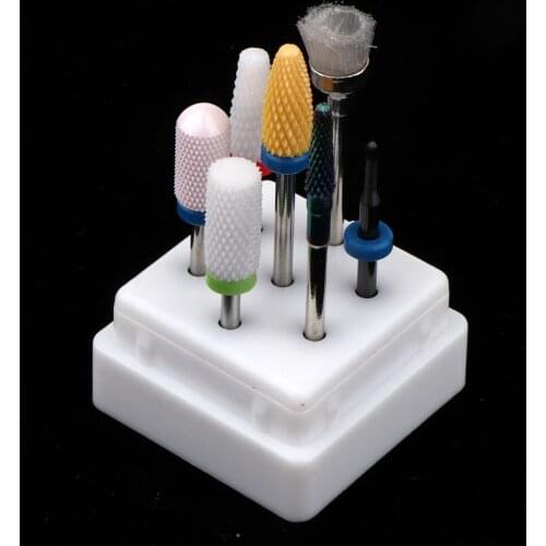7 Pcs Ceramic Drill Bit Nail Art File Pen Cuticle Clean Manicure Nail Brush