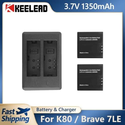 For KEELEAD K80 Action Camera Accessories 2 Way Battery Charger or 3.7V 1350mah Battery