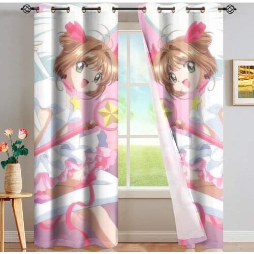 Upetstory Cardamom Sakura Anime Curtains for Kitchen Living Room Bedroom Kid Room Home Decoration Window Treatments Drapes