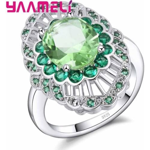 Special Design Shiny Chic Finger Jewelry For Women Luxury Green Stone Round Rings colorful Valentines Day Gift