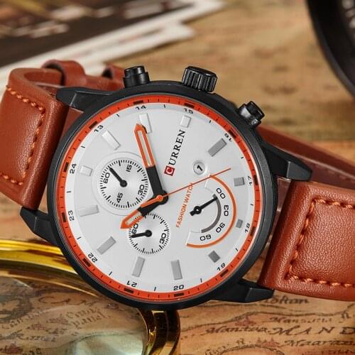CURREN Watches Newest Watches Men Fashion Sport Stainless Steel Case Leather Strap Watch Quartz Business Wristwatch Reloj Hombr