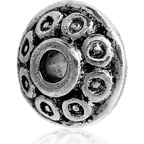 Doreen Box 100PCs Anqitue Silver Color Carved Bicone Spacers Beads 4 x 6mm (B00561)