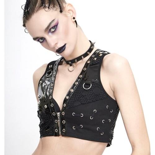 European and American fashion disco vest pole dancing leather jacket splicing female short vest jacket