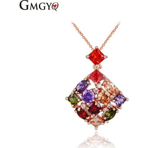 GMGYQ Fashion Crystal Bruiloft Mode Fijne Sieraden Kleurrijke Super Luxe Kristal Vierkante Lange Kettingen Voor Vro