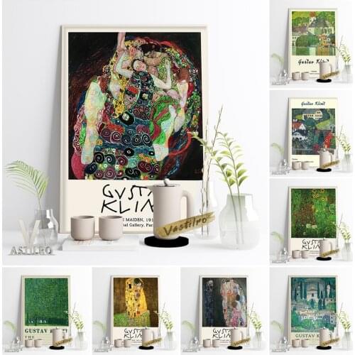 Gustav Klimt Symbolism Exhibition Museum Poster Der Kuss Classic Retro Canvas Painting Landscape Room Decor Print Wall Picture