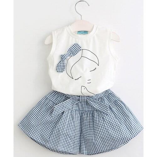 2019 Girl botique outfits / Girls clothes / The beauty print / Blue and white plaid shorts