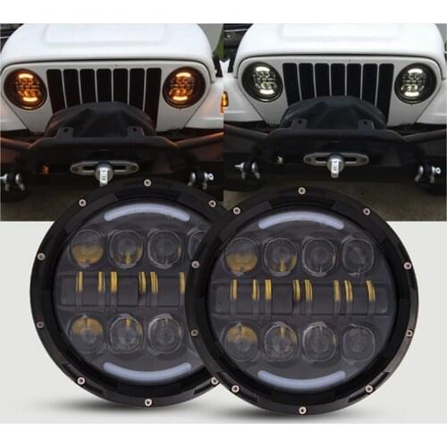 7" Round 12v haley LED Headlights White DRL / Amber Turn signal For Hummer H1 H2 H3 LED Projector DRL Lada niva 4x4