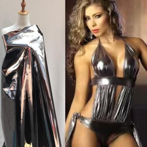 Fashion Silver Metal elastic TPU leather bright mirror coating fabric sofa handbag waterproof gloves diy textiles fabric,A514