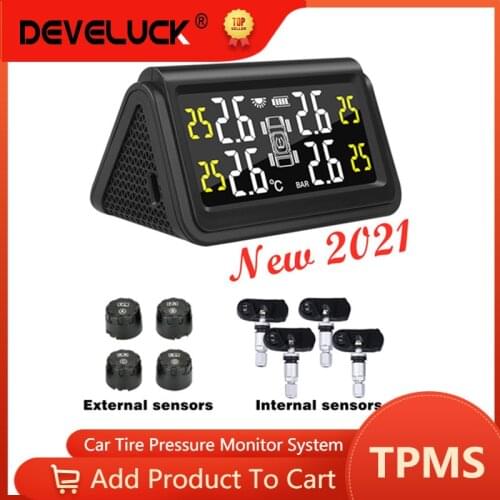 2021 Big Screen TPMS Car Tire Pressure Monitoring Intelligent System Solar Power Digital Display 4 Sensors Auto Alarm Monitor