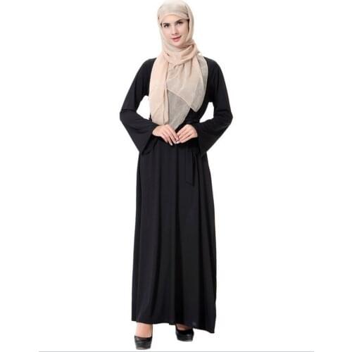 Muslim clothing long sleeve Arab Robe for women, Pearl Buckle Round Neck dubai abaya dress with waistband TH906