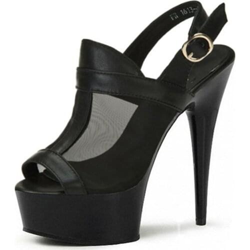 The new 2018 nightclub fashion high heels fine black patent leather sandals to dance in the even