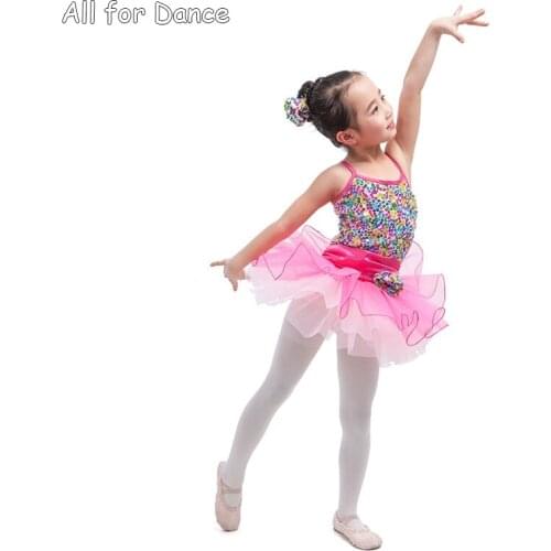 Wholesale Light Pink Sequin Spandex Bodice Ballet Tutu Girl Stage Performance Ballet Dance Costume Dance Tutu