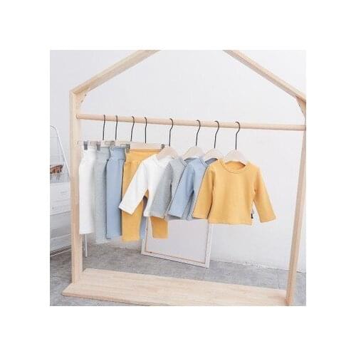 Autumn Winter Kids Pajamas Solid Color Thick Warm Toddler Baby Home Wear Cotton Sleepwear Boys Girls Nightwear Kids Pajama Set