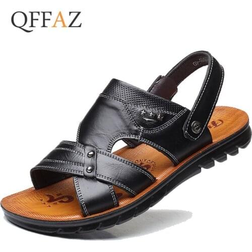 QFFAZ Hot Sale 2019 Summer Genuine Leather Sandals Brand Quality Cheap Beach Men Sandals Slippers Men Casual Sandals