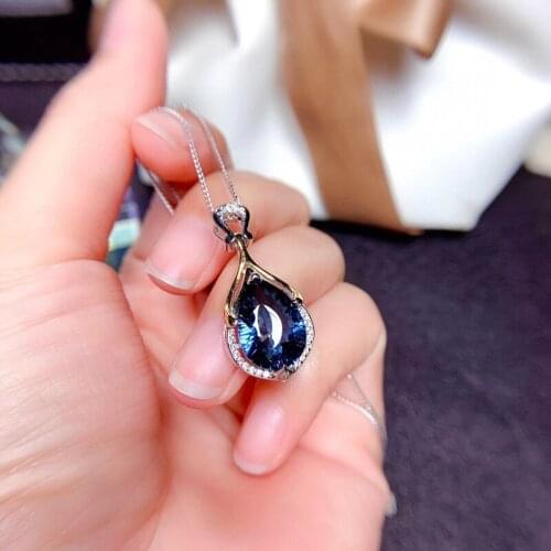 Luxury Blue Crystal Zircon Water Drop Pendant Necklace Elegant Exquisite Jewelry For Women Wedding Party High Grade Accessories