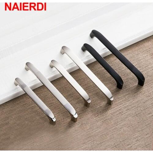 NAIERDI Cabinet Handles Kitchen Door Handles Zinc Alloy Wardrobe Drawer Handles Black Brushed Modern Style Furniture Hardware