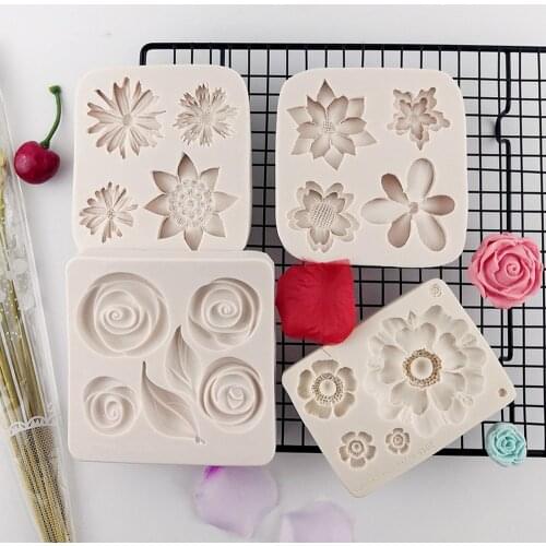 DIY 3D Rose Cherry Flower Shape Silicone Mold Chocolate Sugar Cookies Chocolate Mould Cake Lace Decoration Clay Mold Baking Tool