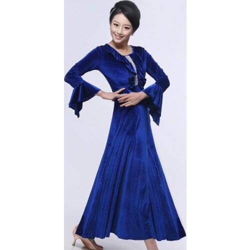 Modern dance ballroom dance dress one piece long dress floating cuff VELVET fabric