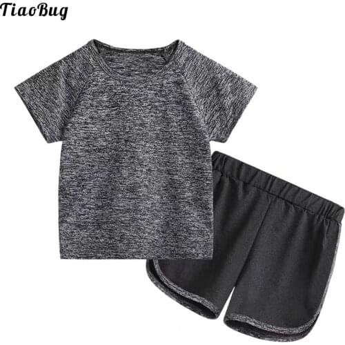 TiaoBug 2Pcs Kids Boys Girls Tracksuit Summer Outfits Short Sleeve Round Neck T-Shirt Elastic Waistband Sweatpants Shorts Sets