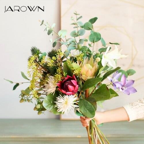 JAROWN Nordic Style Simulation Bouquet Green Leaves DIY Floral Wedding Decoration Home Living Room Green Plant Potted Decoration