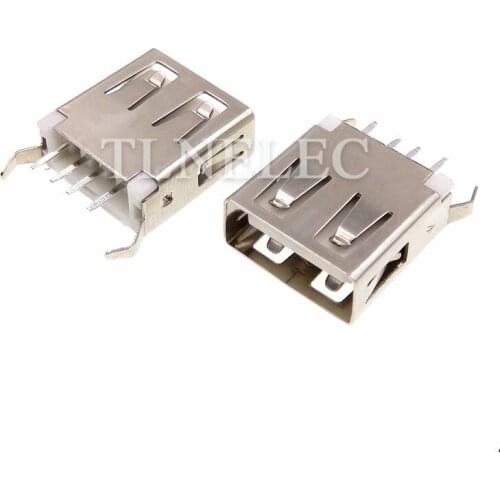 Type-A 4 Pins Straight Insert Fixed Bend Corner Plug Port USB 2.0 Flat Edge Famale Interface Connector Socket with Shrapnel