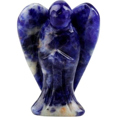 TUMBEELLUWA 1Lot (6Pc) Sodalite Stone Carved Guardian Angel Pocket Statues Figurines 1.5"
