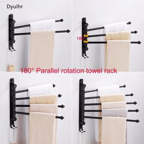 Towel Bar Space Aluminum Black Silver Shower Rack Wall-Mounted Movable Rotating Rod Multi-Bar Bathroom Accessories DyuIhr