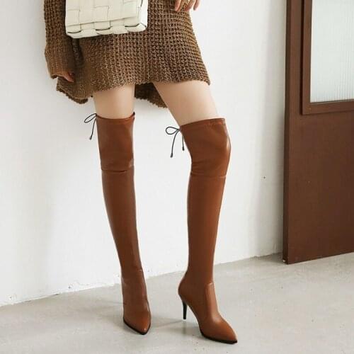 Thin High Heels Shoes New Brand Design Plus Size 33-43 Over The Knee Boots Woman Sexy Pointed Toe Party Shoes Silver Women Boots