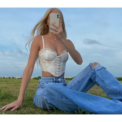 Corset Top Y2k Women 2021 New Arrivals Floral Sexy Corset Top Yellow Female Crop Top for Party Club