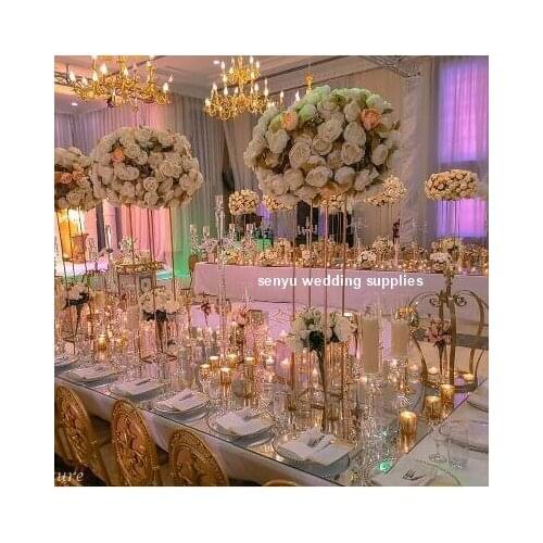 50cm/80cm 10pcs )new gold wedding cylinder mental flower vase decorative centerpieces senyu0504