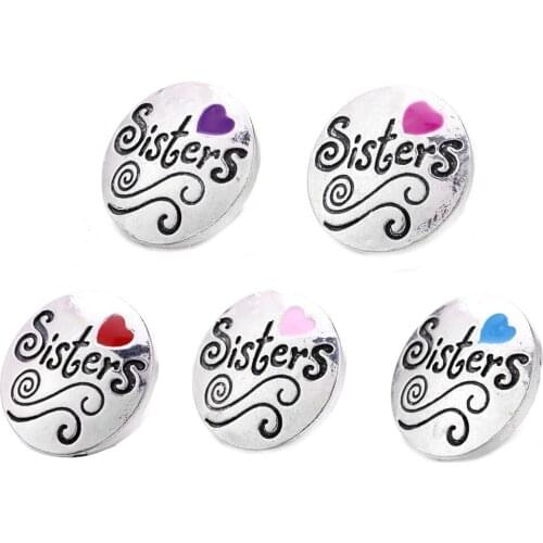10pcs/lot New Snap Jewelry Family Sister Metal Snap Buttons Fit 18mm 20mm Snap Bracelet Necklace for Women Bangle Button Jewelry
