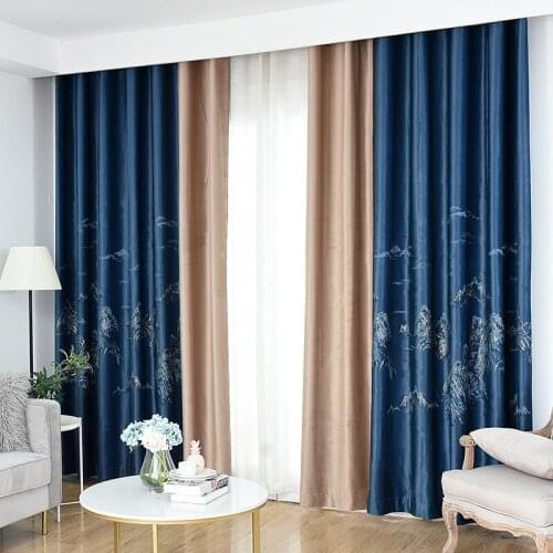 2021 Mountain Jacquard High Shading Stitching Curtain Finished Custom Curtains for Living Dining Room Bedroom