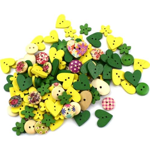 300PCS Mixed Style Wood Sewing Buttons Scrapbooking Craft Garment Clothes DIY Supply 2 Holes Color At Random