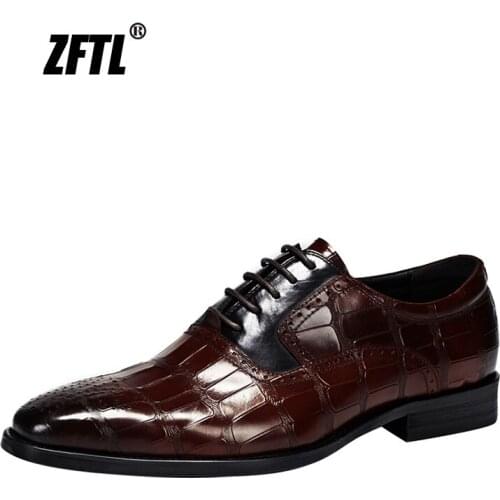 ZFTL Mens Dress shoes Man Brogue Oxford shoes Male British Trend Carved Brogue Genuine Leather Business Wedding shoes