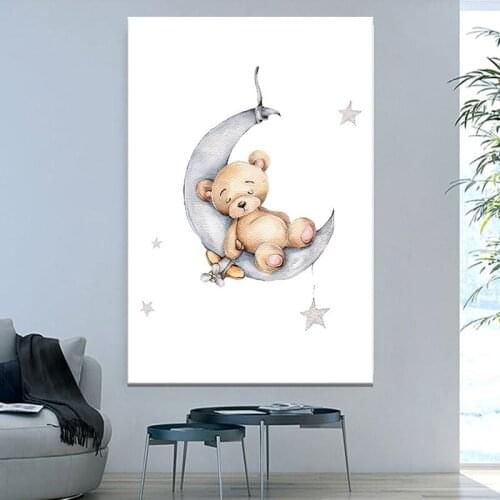 Child Poster Baby Nursery Wall Art Print Bear Balloon Cartoon Animal Canvas Painting Pictures Nordic Kids Bedroom Decoration