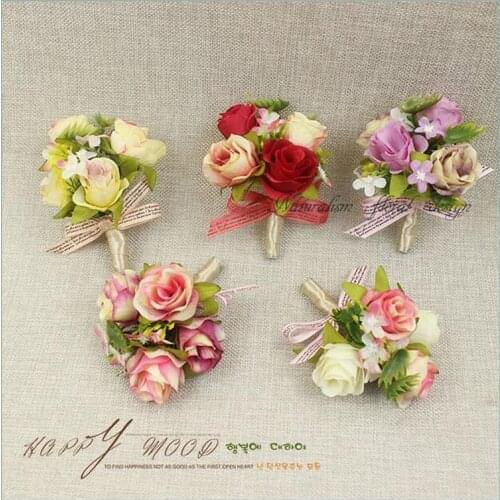DIY 5Kinds Colors New Creative Rose Corsage Flowers Groomsman Article Flowers Wedding Party Meeting Decorative Corsage Flowers