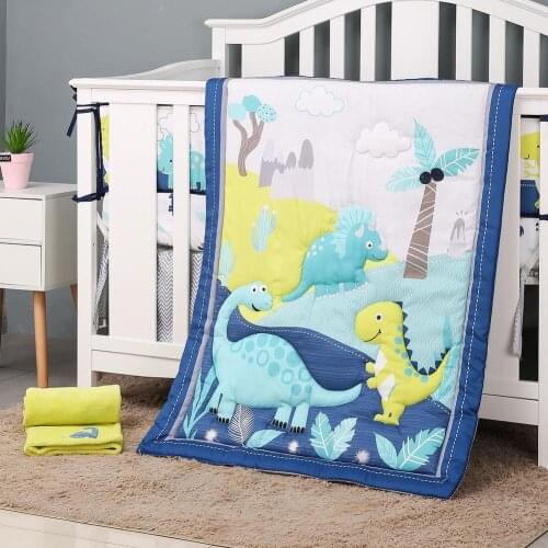 Three-Piece Cartoon Dinosaur Baby Crib Bedding Set Crib Quilt Cotton Baby Bed Bumper Protect Baby Cot Bedding Set Breathable