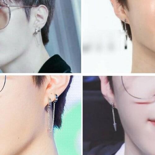 KPOP Korean Idols Male Long Tassel Punk Earring Hip Hop Stainless Steel Jewelry E56A