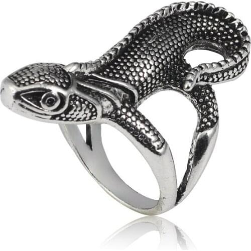 Fashion Jewelry Vintage Cabrite Gecko Chameleon Ring Men Cute Lizard Ring For Women Animal Jewellery Christmas Gift Punk